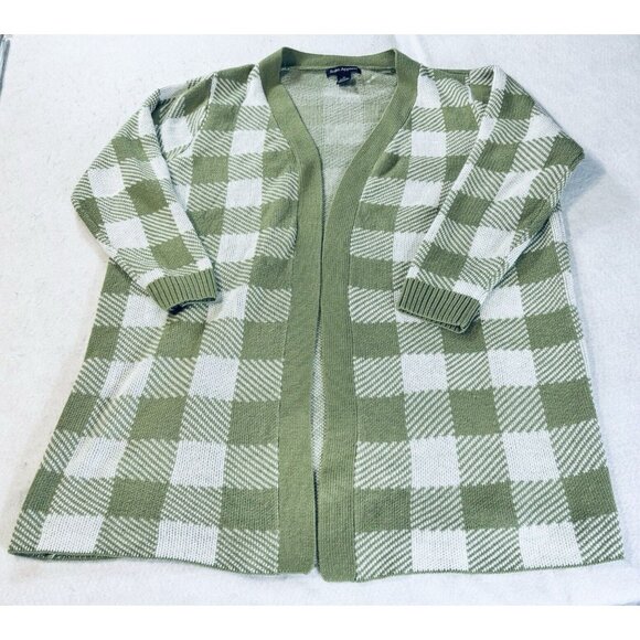 Soho Apparel Green Check Plaid Cardigan Sweater 3XL Open Front - Picture 1 of 7